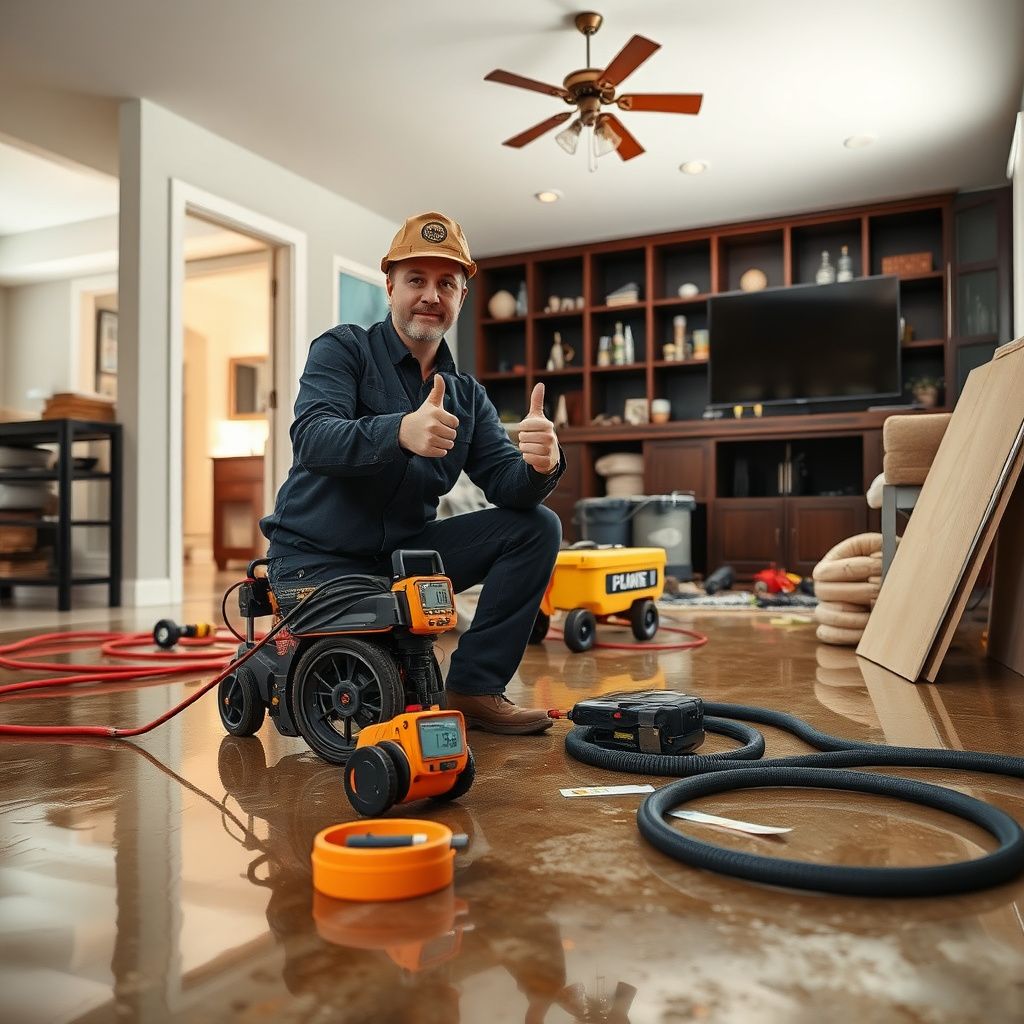 A certified technician using a moisture meter to check the dryness of a wall in a Timnath home.