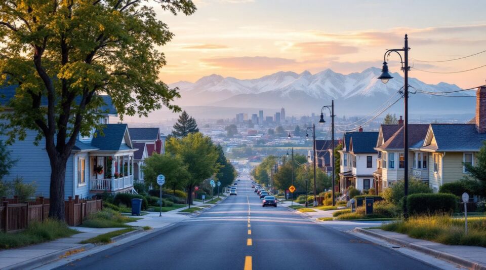 A professional service vehicle parked along a residential street in Timnath, Colorado during a clear Front Range morning.