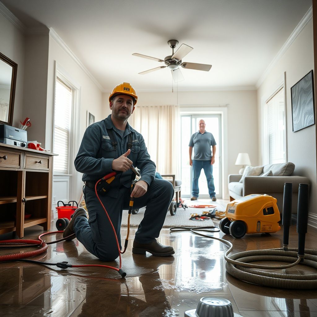 A clean, organized restoration setup with industrial dehumidifiers operating in a dry basement.