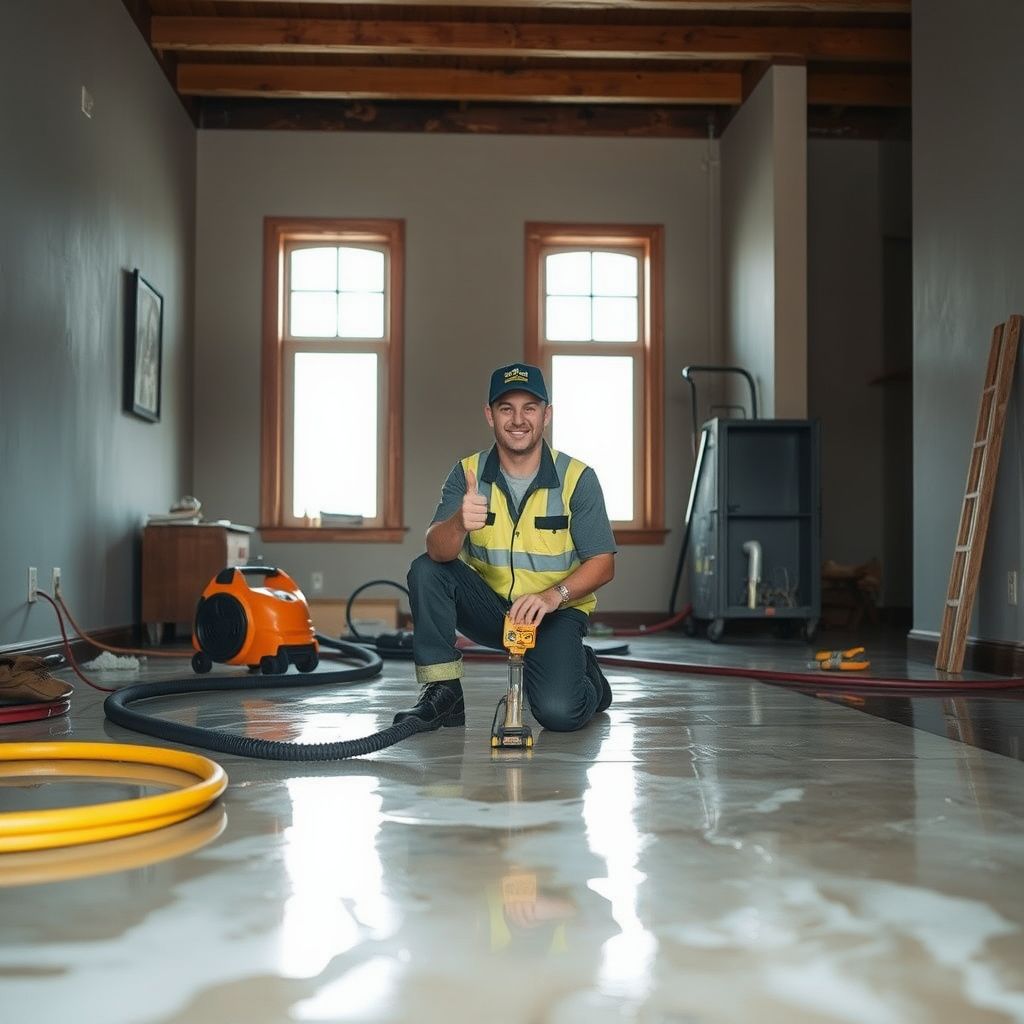 A Royalmark Restoration technician using a moisture meter to inspect a drywall partition in a Berthoud home.